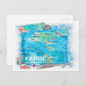 Färöer Illustrierte Reisekarte Postkarte (Vorne/Hinten)