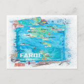 Färöer Illustrierte Reisekarte Postkarte (Vorderseite)