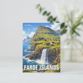 Färöer-Inseln Wasserfall Postkarte (Stehend Vorderseite)