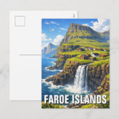 Färöer-Inseln Wasserfall Postkarte (Vorne/Hinten)