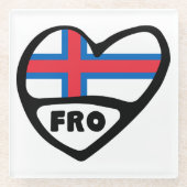 Färöer Ländercode Flaggen Herz Button Abzeichen Glasuntersetzer (Vorderseite)