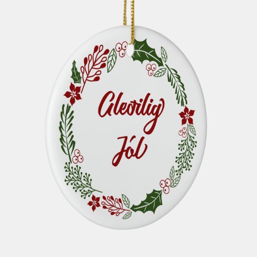 Faroese Frory Christmas Wreath, Gleðilig Jól Keramik Ornament (Rechts)