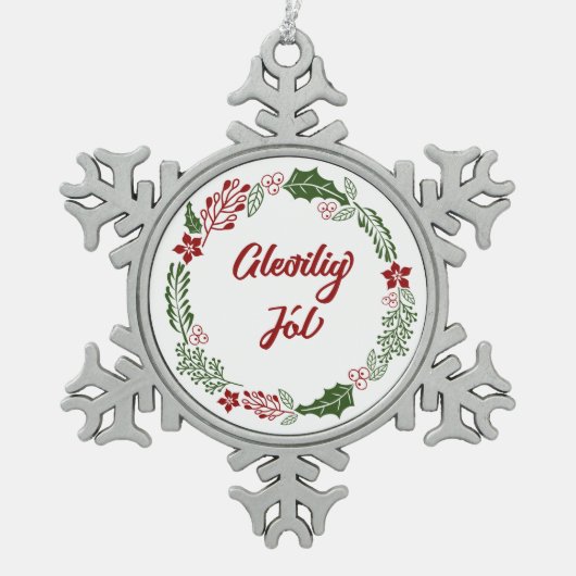 Faroese Frory Christmas Wreath, Gleðilig Jól Schneeflocken Zinn-Ornament (Vorderseite)