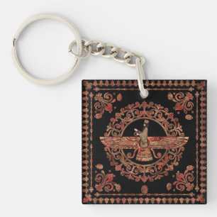 Farohar - Faravahar - Fravashi-Marmor und Gold Schlüsselanhänger