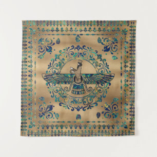 Farohar - Faravahar - Fravashi-Marmor und Gold Wandteppich