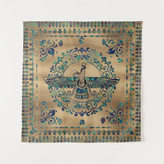 Farohar - Faravahar - Fravashi-Marmor und Gold Wandteppich (Vorderseite)