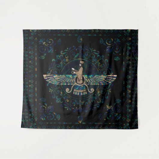 Farohar - Faravahar - Fravashi-Marmor und Gold Wandteppich (Vorderseite (Horizontal))