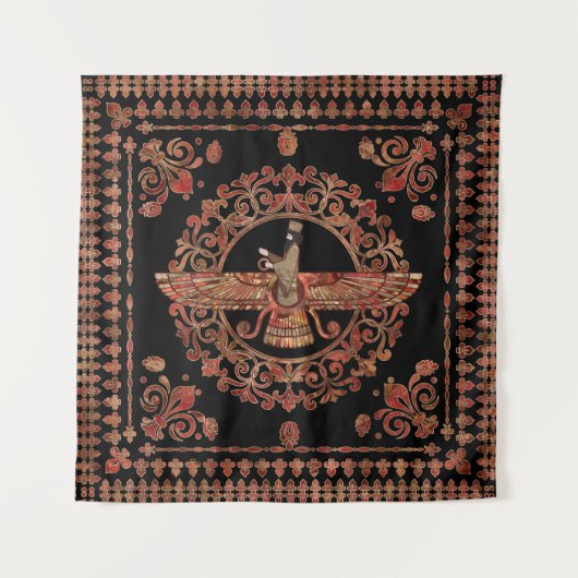 Farohar - Faravahar - Fravashi-Marmor und Gold Wandteppich (Vorderseite)