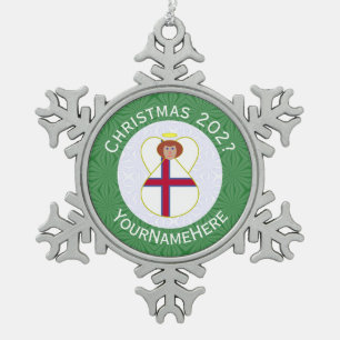 Färöischer Engel Weihnachtsflagge Personalisiert Schneeflocken Zinn-Ornament