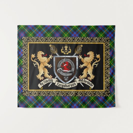 Farquharson Clan Abzeichen & Motto w/Lions Wandteppich (Vorderseite (Horizontal))