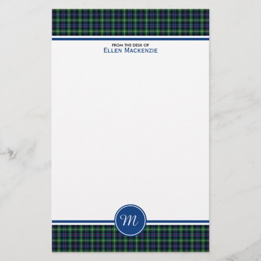 Farquharson Clan Blue und Green Tartan Monogram Briefpapier (Vorderseite)