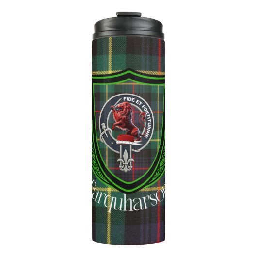 Farquharson Schottischer Clan Tartan & Wappen Thermosbecher (Vorderseite)