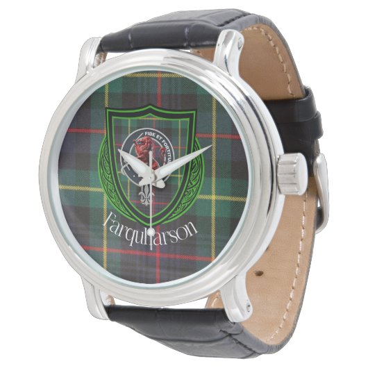 Farquharson Scottish Clan Tartan & Crest Armbanduhr (Schrägansicht)