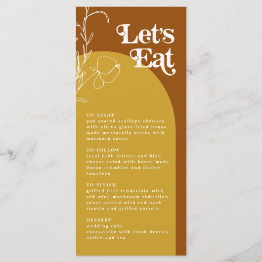 FARRAH Retro 70er Rust Lasse Arch Menu Card essen Menükarte (Vorderseite)