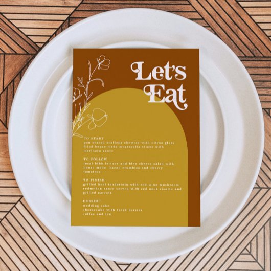 FARRAH Retro 70er Rust Lasse Arch Menu Card essen Menükarte