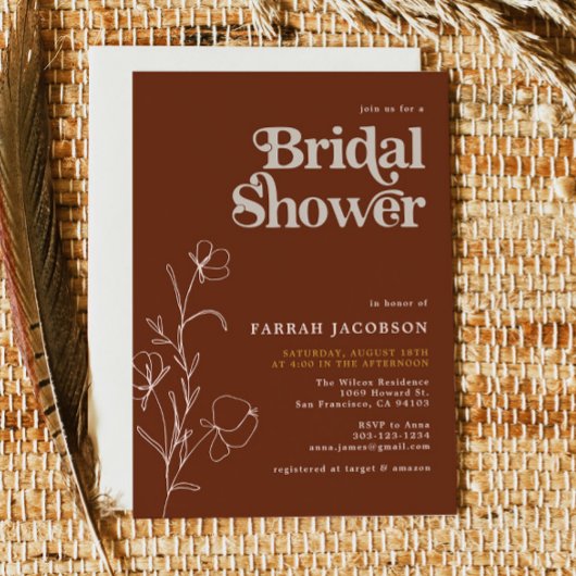 FARRAH Retro 70er Rust Senf Brautparty Einladung