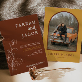 FARRAH Retro-Foto der 70er Jahre mit Rostflorenbog Einladung