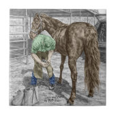 Farrier Blacksmith Trimming Horse Hoof Fliese (Vorderseite)