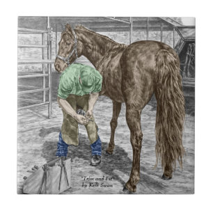 Farrier Blacksmith Trimming Horse Hoof Fliese