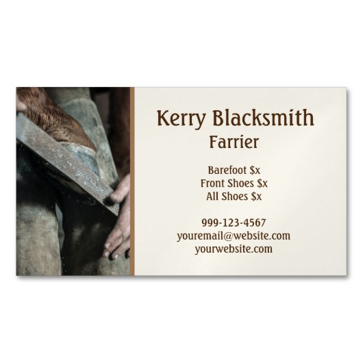 Farrier Horseshoeing und Trim Business Card Magnet (Vorderseite)