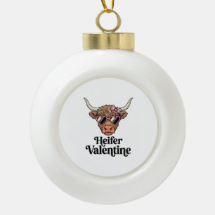 Färse Valentine Highland-Kuh Vintage-Design_1 Keramik Kugel-Ornament