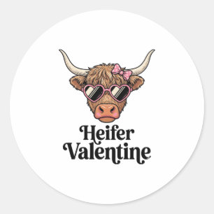 Färse Valentine Highland-Kuh Vintage-Design_1 Runder Aufkleber