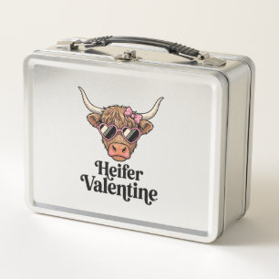 Färse Valentinstag Highland-Kuh Vintage-Design_1 Metall Brotdose