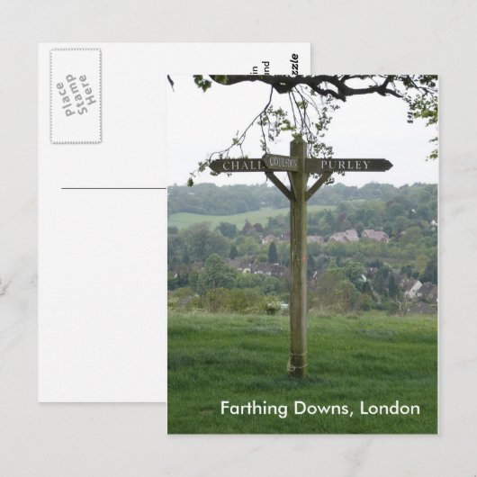 Farthing Downs Signpost, London Postkarte (Vorne/Hinten)
