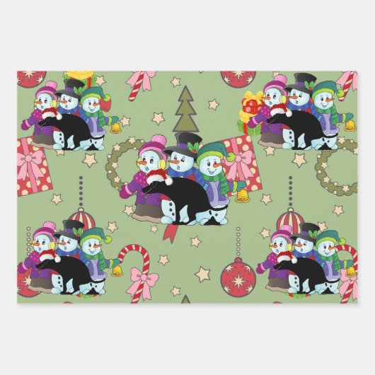 Farting Christmas Snowmen Pattern Geschenkpapier Set (Vorderseite 3)