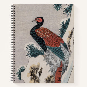 Fasan an schneebedecktem Wasserfall von Utagawa Hi Notizblock