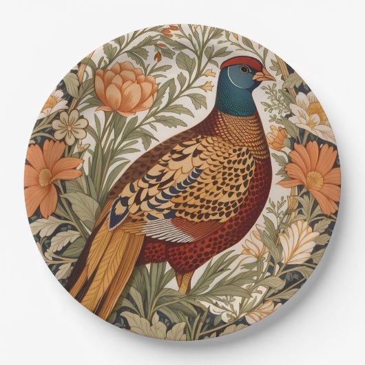 Fasan Antik Blumenmuster inspiriert von William Mo Pappteller (Vorderseite)