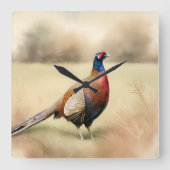 Fasan auf der goldenen Wiese Quadratische Wanduhr (Vorderseite)