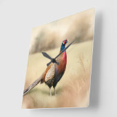 Fasan auf der goldenen Wiese Quadratische Wanduhr (Winkel)