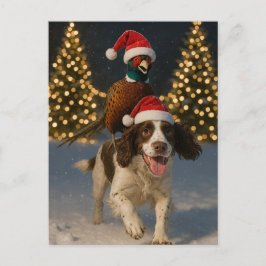 Fasan auf Springer Spaniel Weihnachtskarte Postkarte