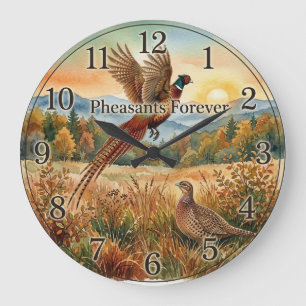 Fasan Forever . Aquarellkunst Große Wanduhr