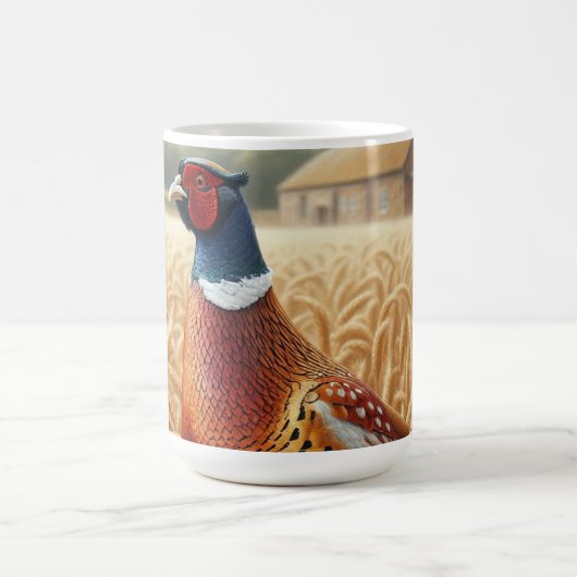 Fasan im goldenen Weizenfeld mit Bauernhof Kaffeetasse (Mittel)