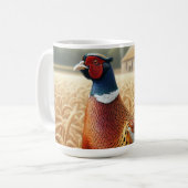 Fasan im goldenen Weizenfeld mit Bauernhof Kaffeetasse (Vorderseite Links)