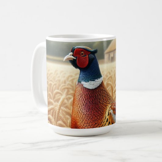 Fasan im goldenen Weizenfeld mit Bauernhof Kaffeetasse (Vorderseite Links)