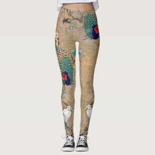 Fasan-Reiher-Vogel mit Blumen ganz über Leggings