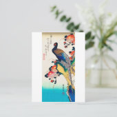 Fasan und Chrysanthemum, Hiroshige, Ukiyo-e Postkarte (Stehend Vorderseite)