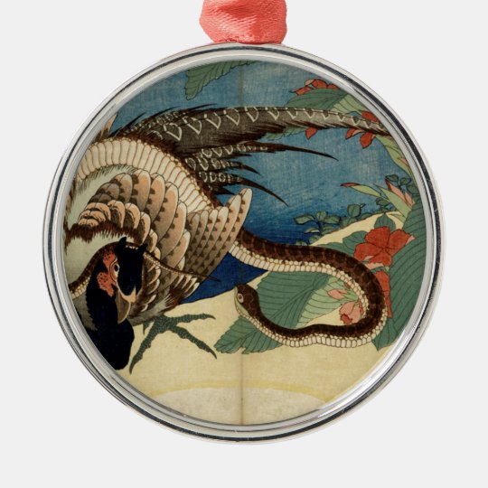 Fasan und die Schlange Rundes Silberfarbenes Ornament