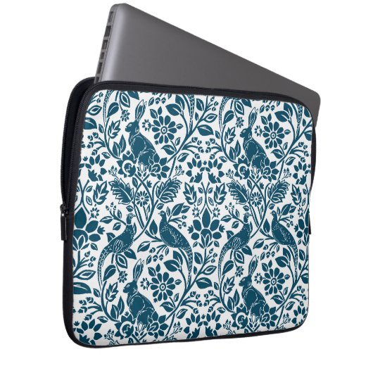 Fasan und Hare Muster, weiß und dunkelblau Laptopschutzhülle (Vorne Rechts)