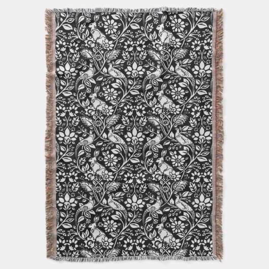 Fasan- und Hasenmuster, Schwarz und Weiß  Decke (Vorderseite Vertikal)