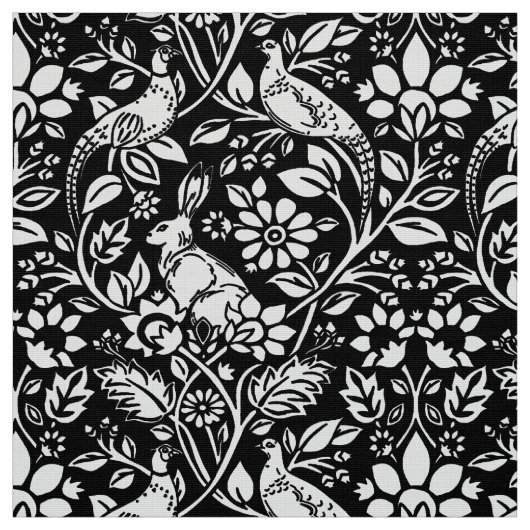 Fasan- und Hasenmuster, Schwarz und Weiß Stoff (Muster)