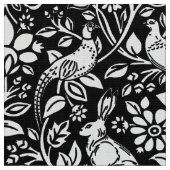 Fasan- und Hasenmuster, Schwarz und Weiß Stoff (Nahaufnahme)