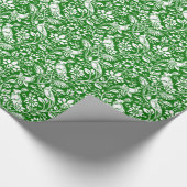 Fasan- und Hasenmuster, Smaragdgrün und Weiß Geschenkpapier (Ecke)