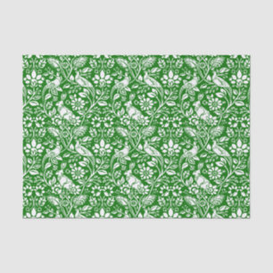 Fasan- und Hasenmuster, Smaragdgrün und Weiß Seidenpapier