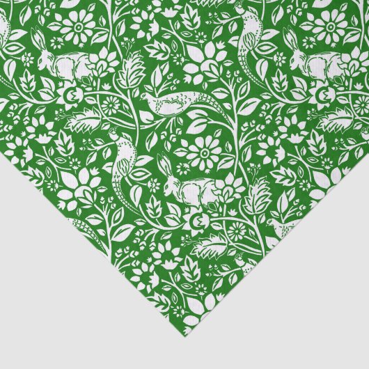 Fasan- und Hasenmuster, Smaragdgrün und Weiß Seidenpapier (Ausschnitt)