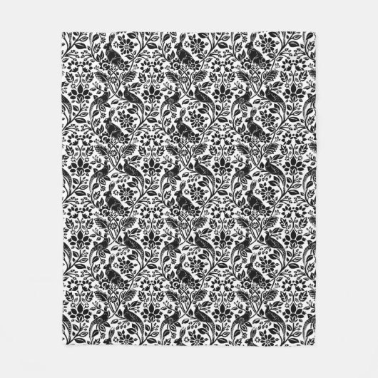 Fasan- und Hasenmuster, weiß und schwarz Fleecedecke (Vorderseite)