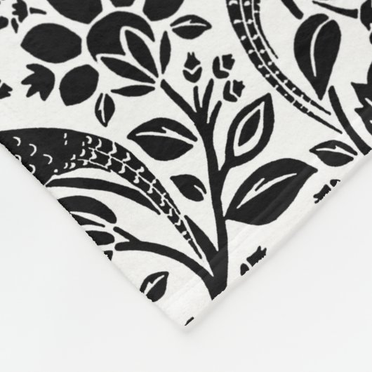 Fasan- und Hasenmuster, weiß und schwarz Fleecedecke (Ecke)